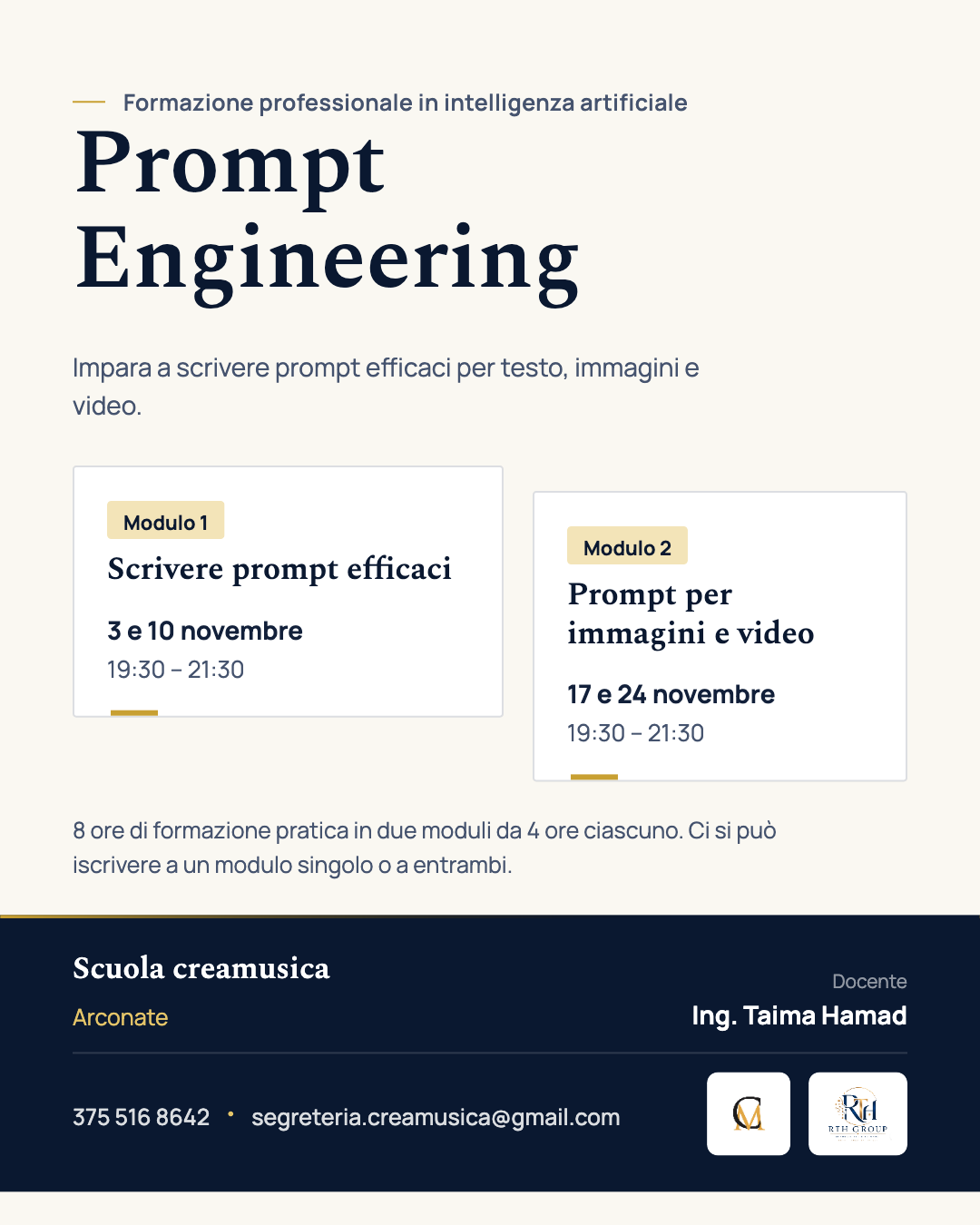 Locandina del corso di Prompt Engineering presso Scuola Creamusica